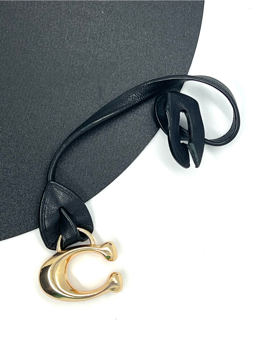 Coach Black Leather Loop Signature C Bag Charm Keychain Gold Tone Hangtag EUC